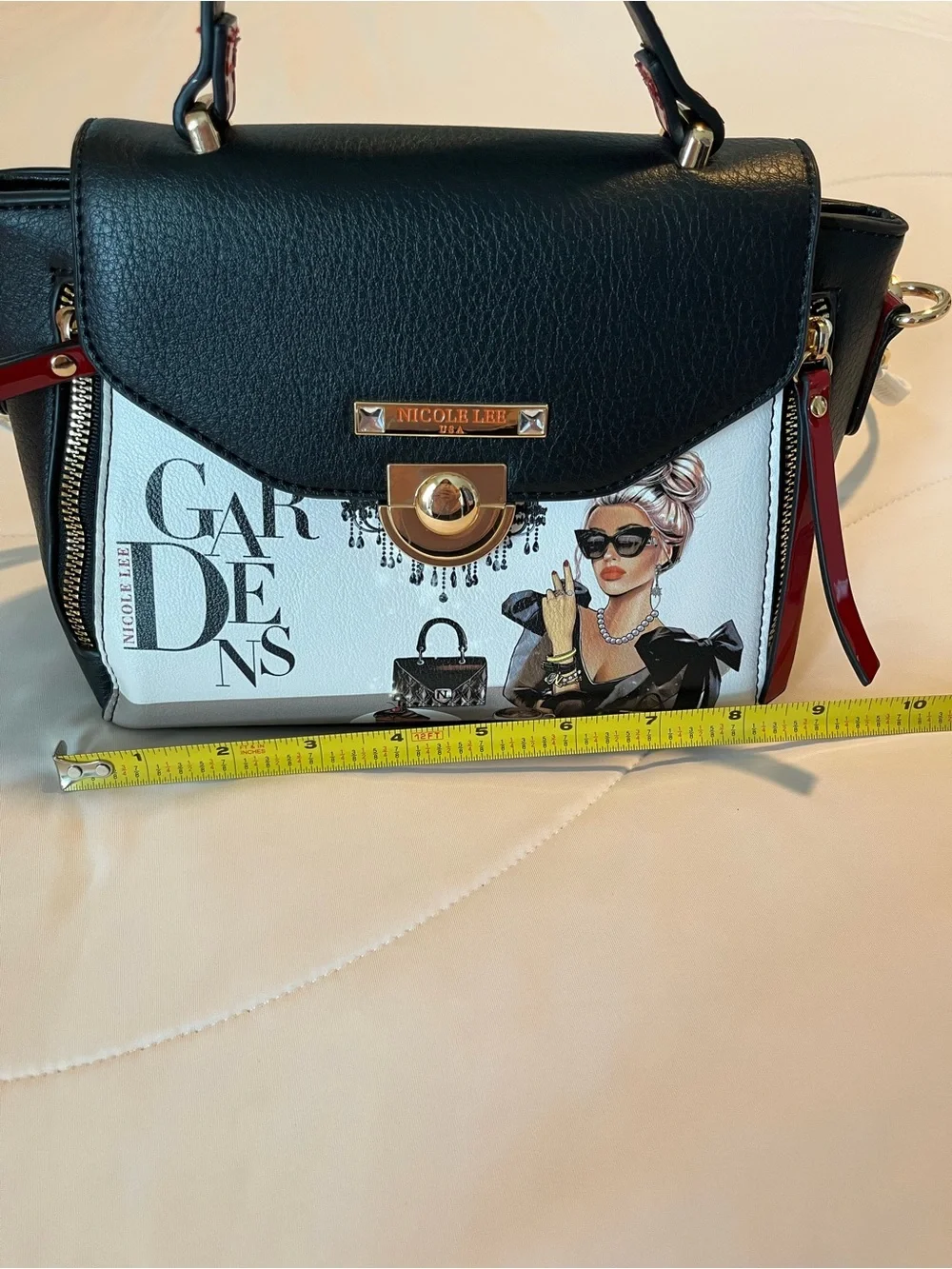 Nicole Lee Lady In Black Graphic Mini Handbag Gardens Crossbody Satchel Purse